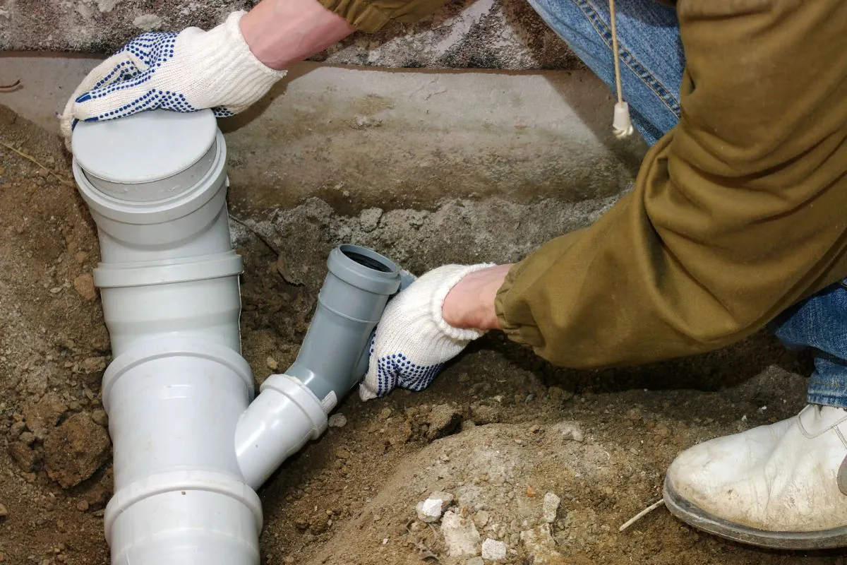 professional contractors replacing sewer pipe