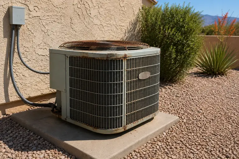 Aging outdoor air conditioner condenser unit